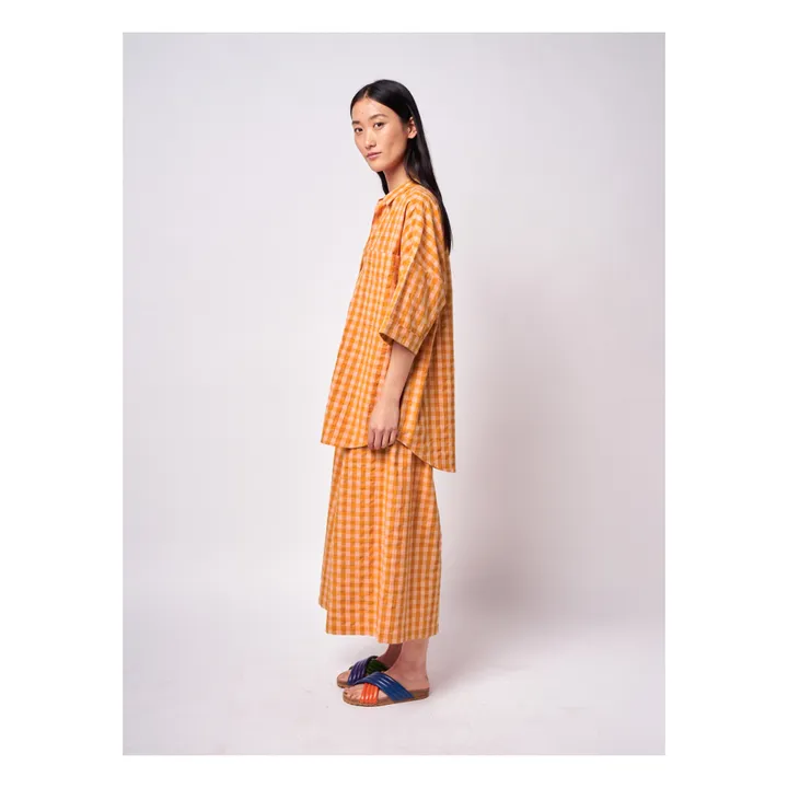 Camisa de manga corta de algodón orgánico Cuadros - Colección Mujer  | Naranja- Imagen del producto n°3
