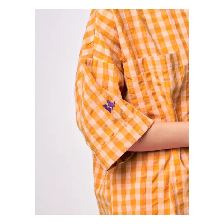 Camisa de manga corta de algodón orgánico Cuadros - Colección Mujer  | Naranja- Imagen del producto n°4