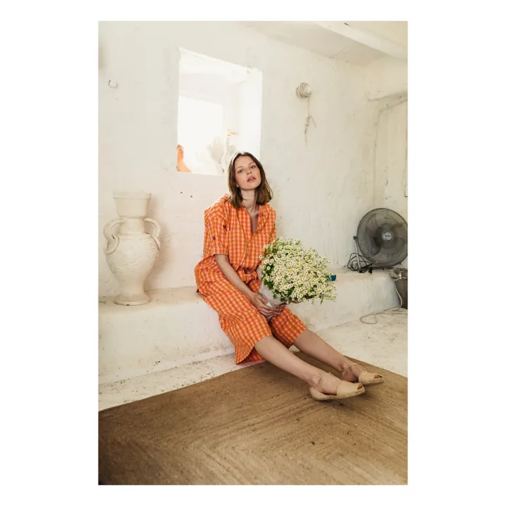 Jupe-Culotte Coton Bio Carreaux - Collection Femme  | Orange- Image produit n°1