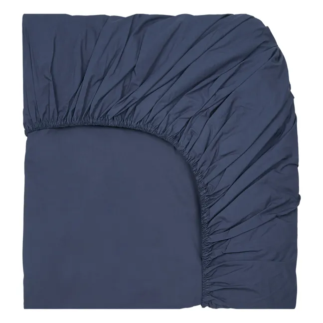 Organic Percale Fitted Sheet | Navy blue