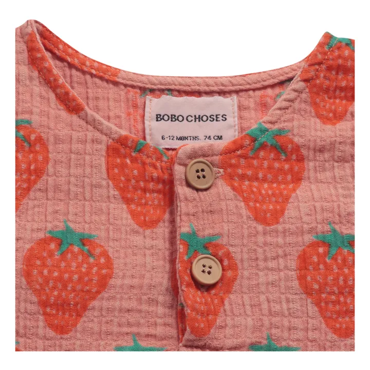 Mono corto de gasa de algodón orgánico Fresas | Rosa- Imagen del producto n°1