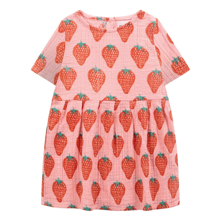 Organic Cotton Muslin Strawberry Dress | Pink- Product image n°0
