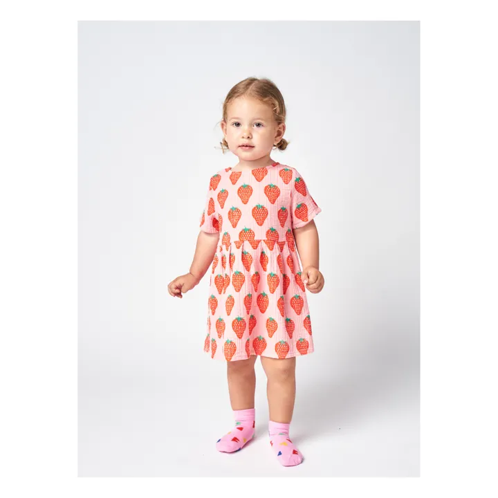 Organic Cotton Muslin Strawberry Dress | Pink- Product image n°1