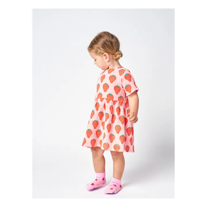 Organic Cotton Muslin Strawberry Dress | Pink- Product image n°2