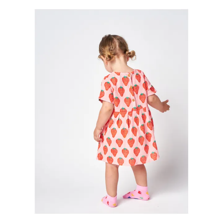 Organic Cotton Muslin Strawberry Dress | Pink- Product image n°3