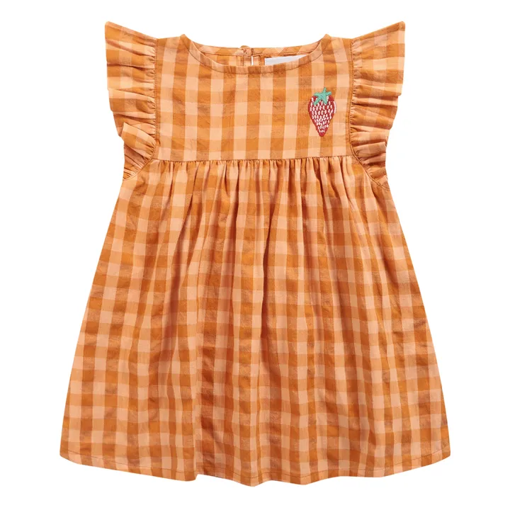 Organic Cotton Checked Dress | Orange- Product image n°0