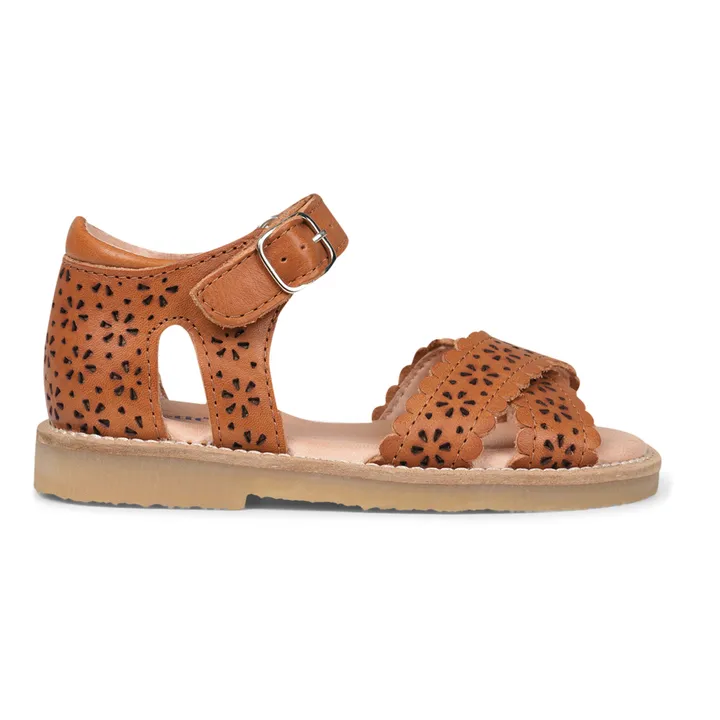 Scalloped Crossover Flower Sandals | Brown- Product image n°0