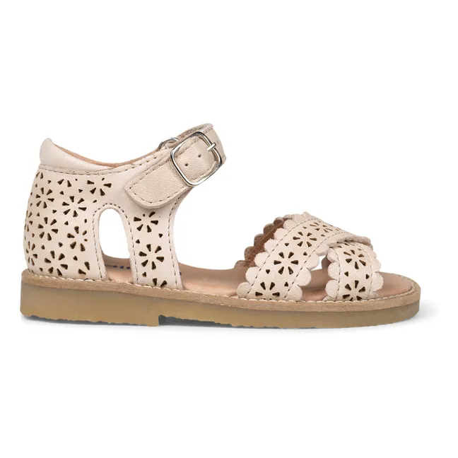 Sandales Croisées Festonnées Fleurs | Crème