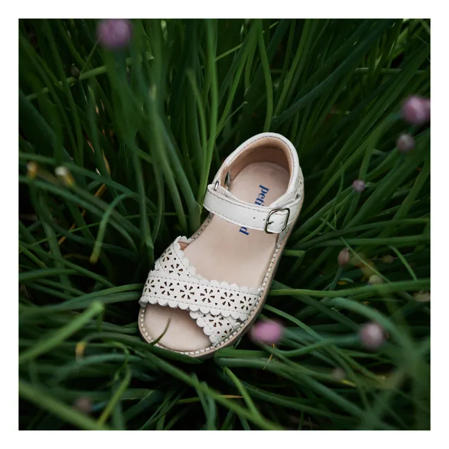 Sandales Croisées Festonnées Fleurs | Crème