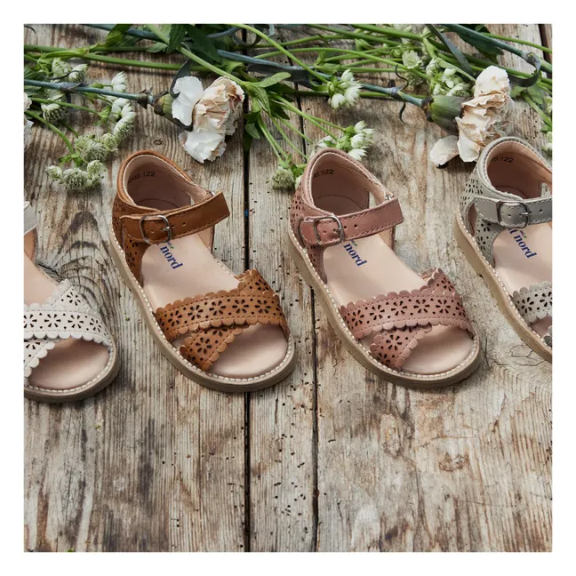 Sandales Croisées Festonnées Fleurs | Crème