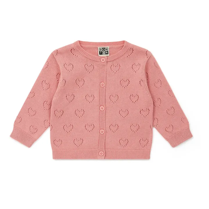 Organic Cotton Openwork Heart Cardigan | Pink- Product image n°0