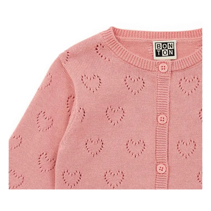 Organic Cotton Openwork Heart Cardigan | Pink- Product image n°1