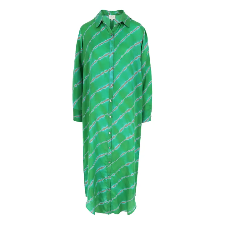 Vestito Chemisier Katrien Satin Diagonal Thin Lines | Verde- Immagine del prodotto n°0