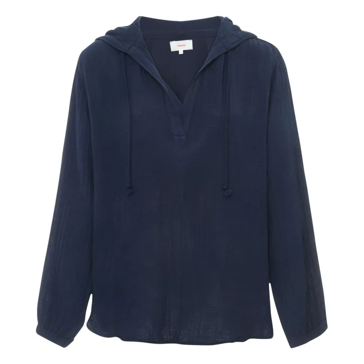 Blusa con capucha Owen gasa de algodón | Azul Marino- Imagen del producto n°0