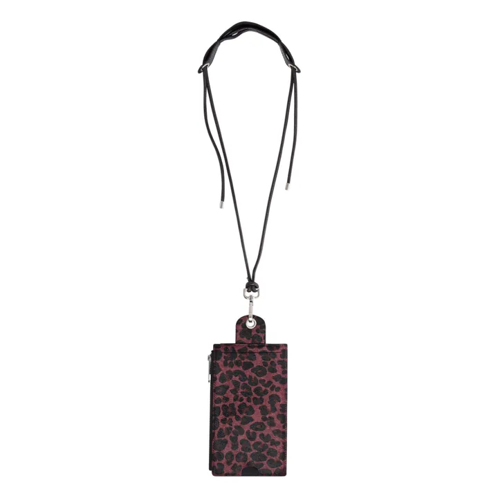 Leopard Print Leather Phone Case and Wallet | Burgundy- Product image n°0