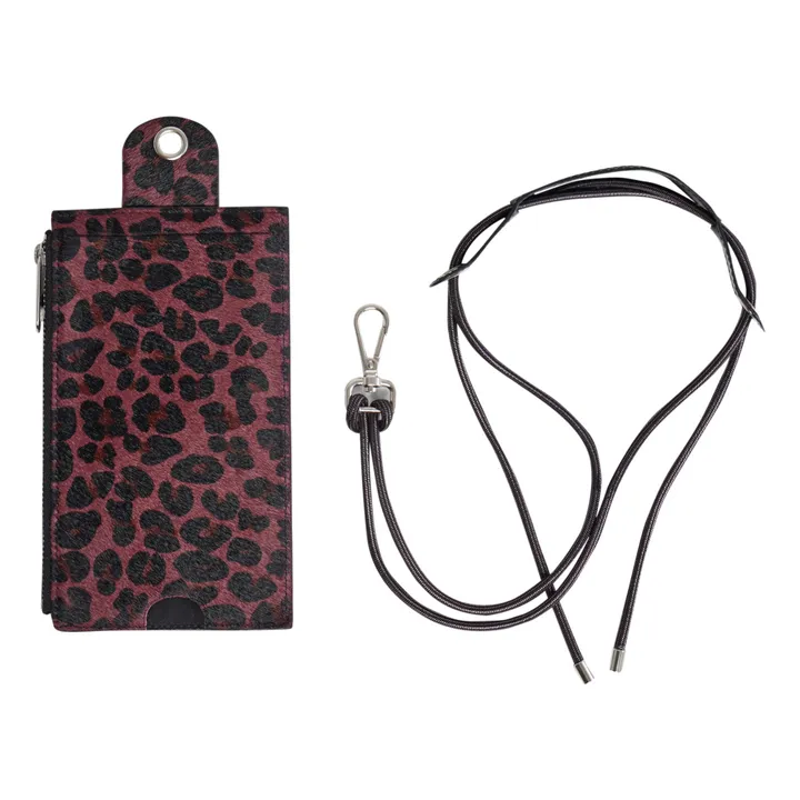 Leopard Print Leather Phone Case and Wallet | Burgundy- Product image n°1