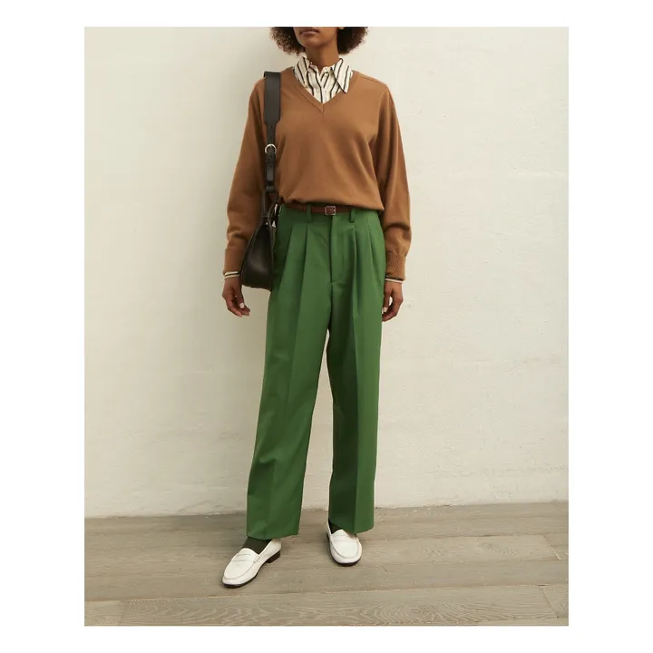 Pantalón de pinzas Less de lana | Verde- Imagen del producto n°1