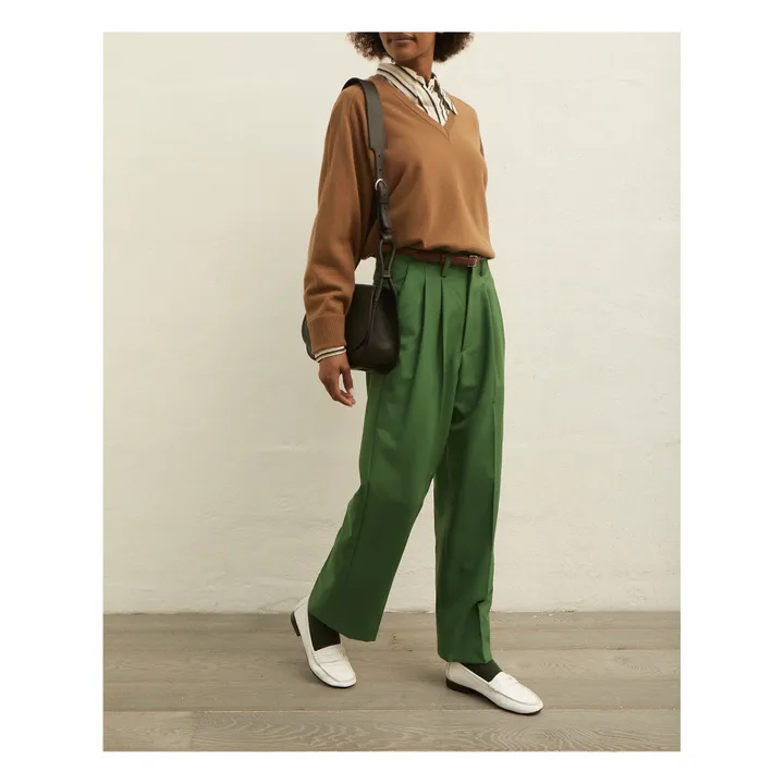 Pantalón de pinzas Less de lana | Verde- Imagen del producto n°2