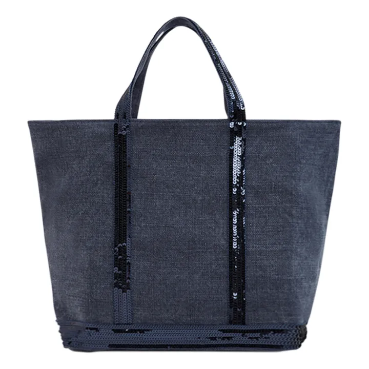 Linen Sequin Tote Bag - Medium  | Denim- Product image n°0