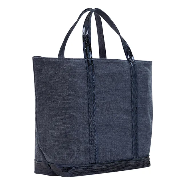 Linen Sequin Tote Bag - Medium  | Denim