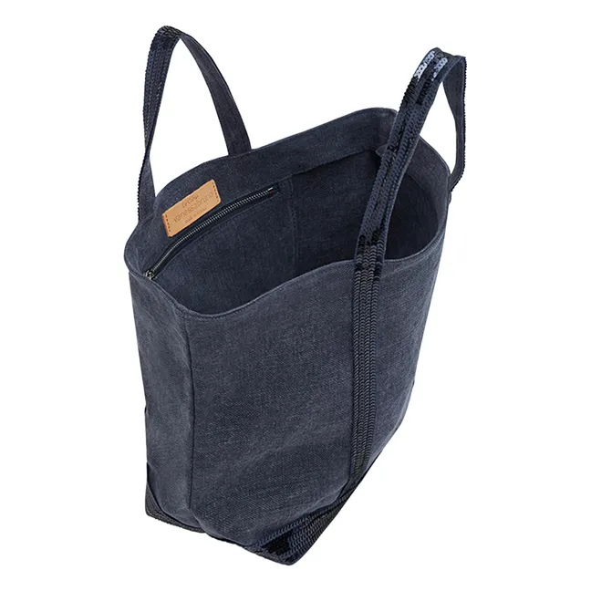 Linen Sequin Tote Bag - Medium  | Denim