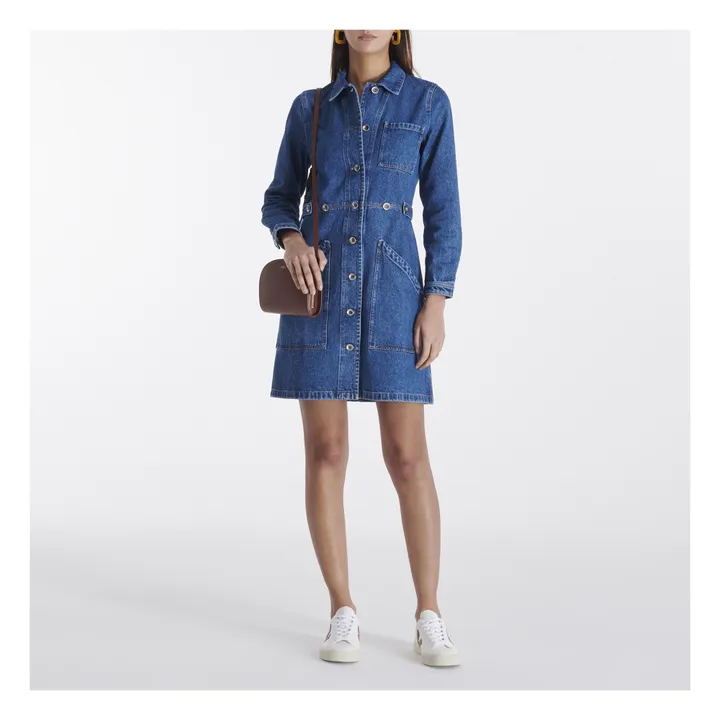 Spring Recycled Cotton Denim Dress | Blue- Product image n°1