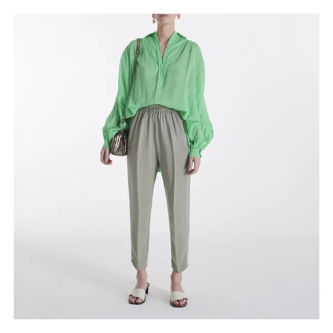 Pantalon Cupro Taille Elastiquée | Vert de gris