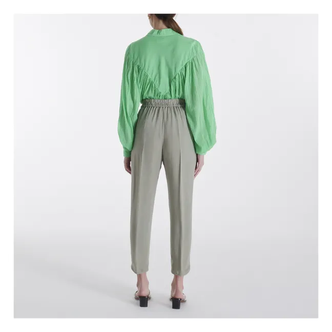 Pantalón de Cupro con cintura elástica | Verde Gris