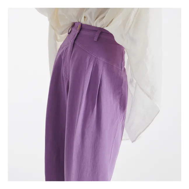 Linen Blend Crepe Pleated Trousers | Mauve