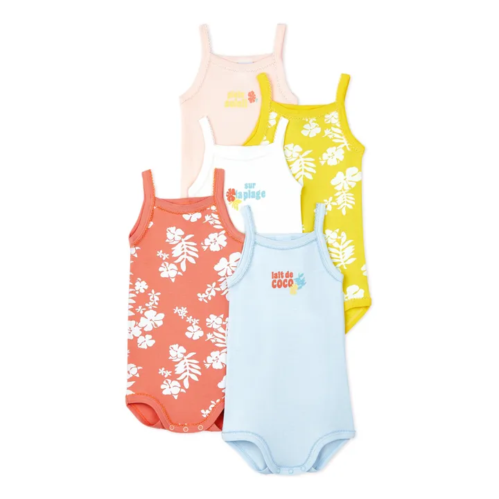 Organic Cotton Sleeveless Baby Bodysuits - Set of 5  | White- Product image n°0