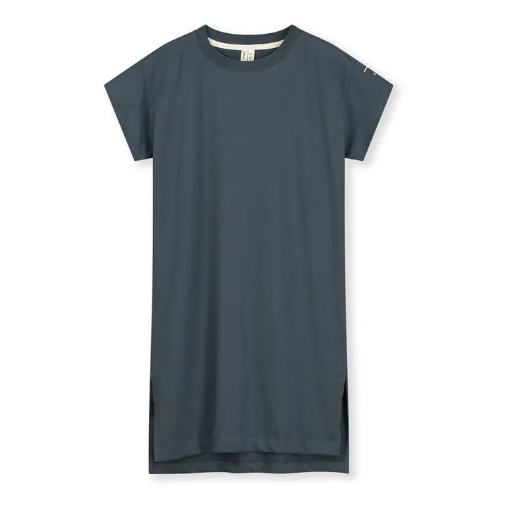 Organic Cotton Mid-Length T-shirt Dress | Grey blue- Product image n°0