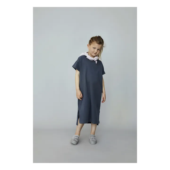 Organic Cotton Mid-Length T-shirt Dress | Grey blue- Product image n°1