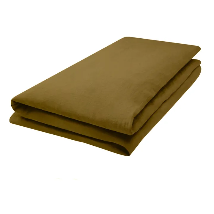 Bettdeckenbezug aus vorgewaschenem Leinen | Olive- Produktbild Nr. 1