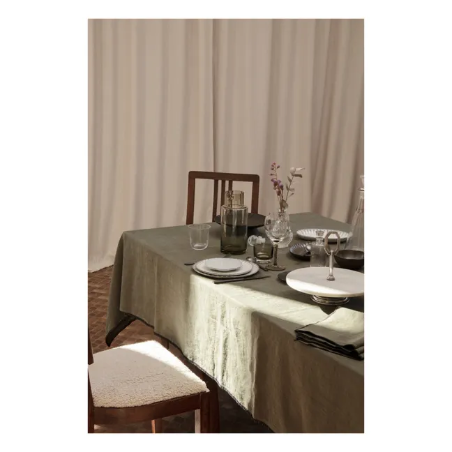 Serviette de table en lin lavé-surfilée - Set de 4 | Vert kaki