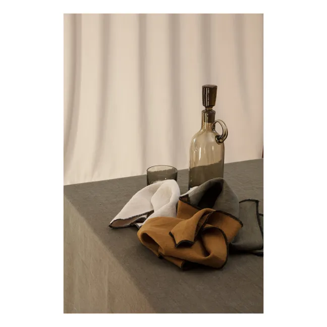 Serviette de table en lin lavé-surfilée - Set de 4 | Vert kaki