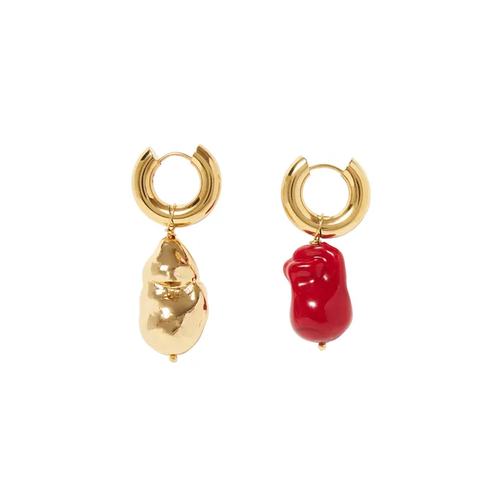Ohrringe asymmetrisch Zweifarbige Perlen | Rot- Produktbild Nr. 0