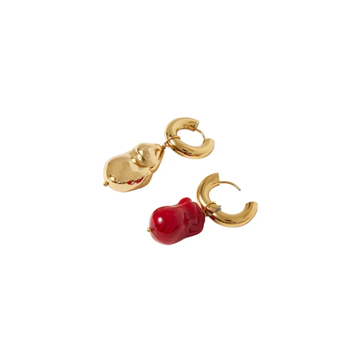 Ohrringe asymmetrisch Zweifarbige Perlen | Rot- Produktbild Nr. 4