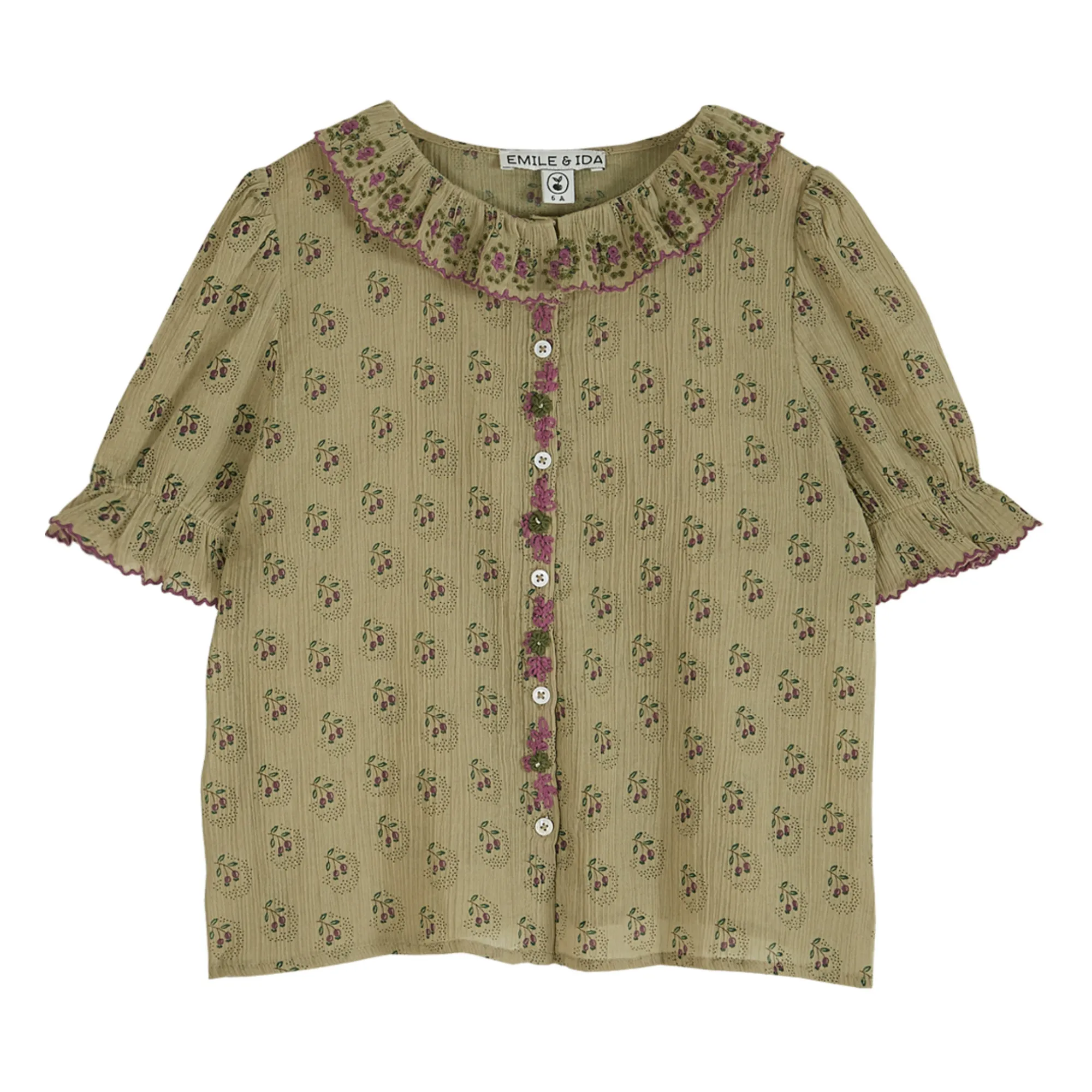 Floral Frill Collar Blouse | Green water- Product image n°0