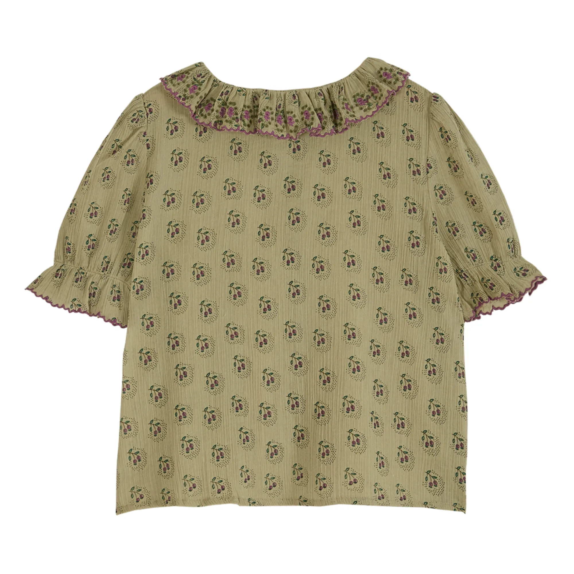 Floral Frill Collar Blouse | Green water- Product image n°1