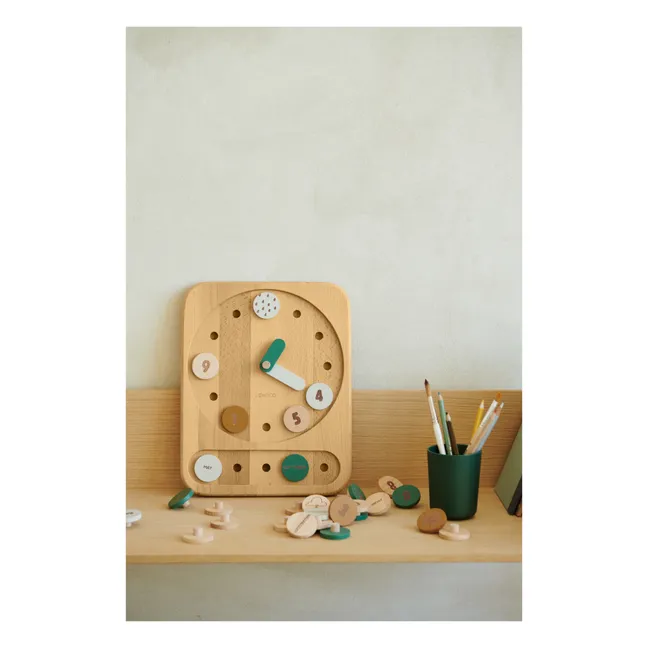 Horloge éducative Yelena en bois | Vert