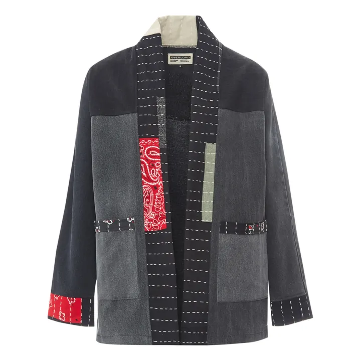 Kimono Nogari aus Denim mit Bandana-Muster und Sashiko-Stickerei  | Schwarz- Produktbild Nr. 0