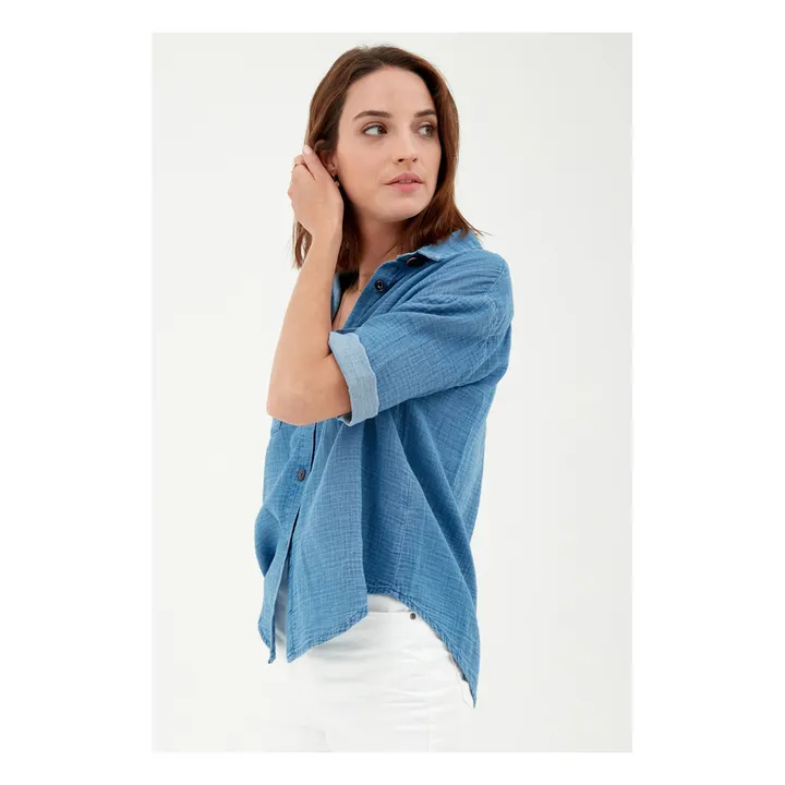Camisa Olga gasa de algodón | Azul- Imagen del producto n°2