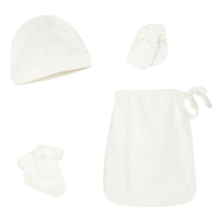 Set cappello + guanti + calzini in cotone biologico | Ecru- Immagine del prodotto n°0