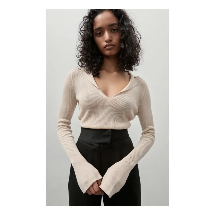 Main Polo Neck Ribbed Top | Ecru- Product image n°3