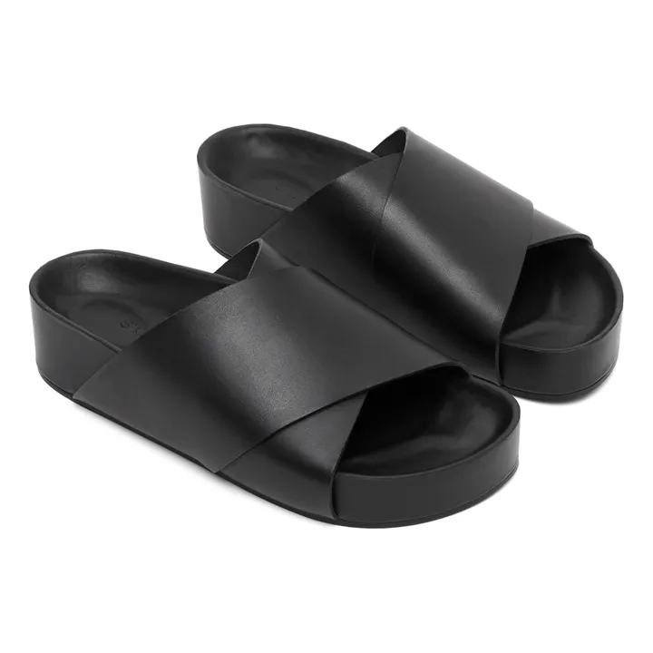 Sandalias de plataforma Cross Over de cuero | Negro- Imagen del producto n°1