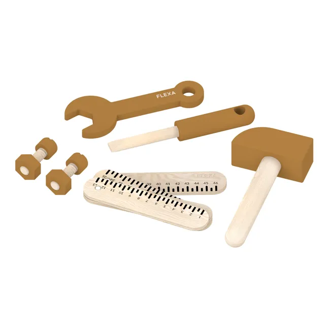 Werkzeuge aus Holz - Set aus 8 | Kamelbraun
