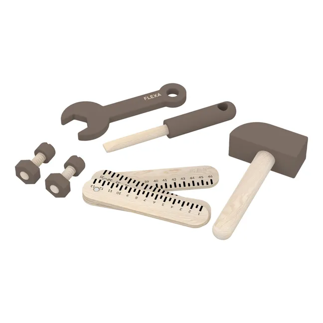 Werkzeuge aus Holz - Set aus 8 | Grau