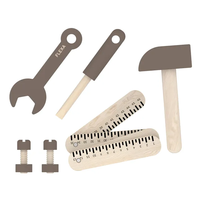 Werkzeuge aus Holz - Set aus 8 | Grau