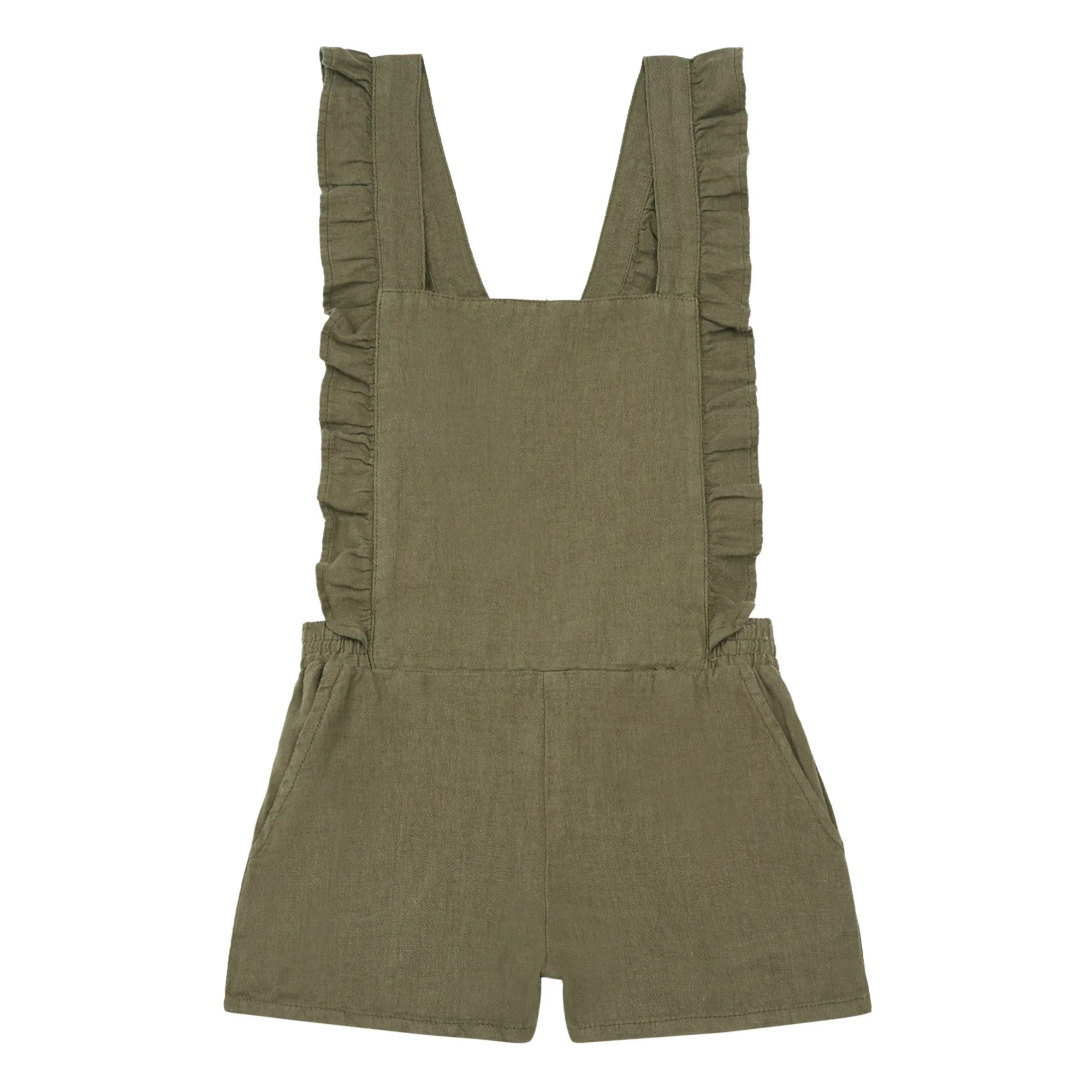 Linen Frill Playsuit | Khaki- Product image n°0