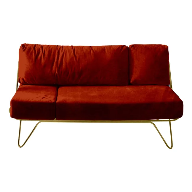 Croisette Sofa - Epoxy Matt Gold Frame, Velvet | Brick red